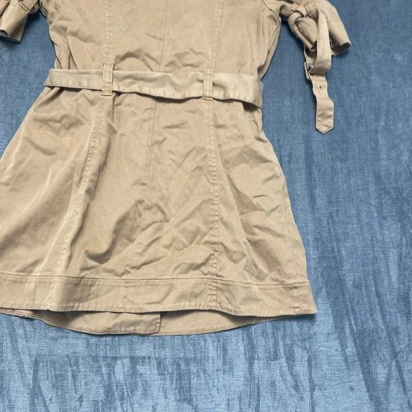 Y2K GUESS Jeans Trench Coat Women Large Khaki Cotton Outdoor Double Breasted - Picture 13 of 16